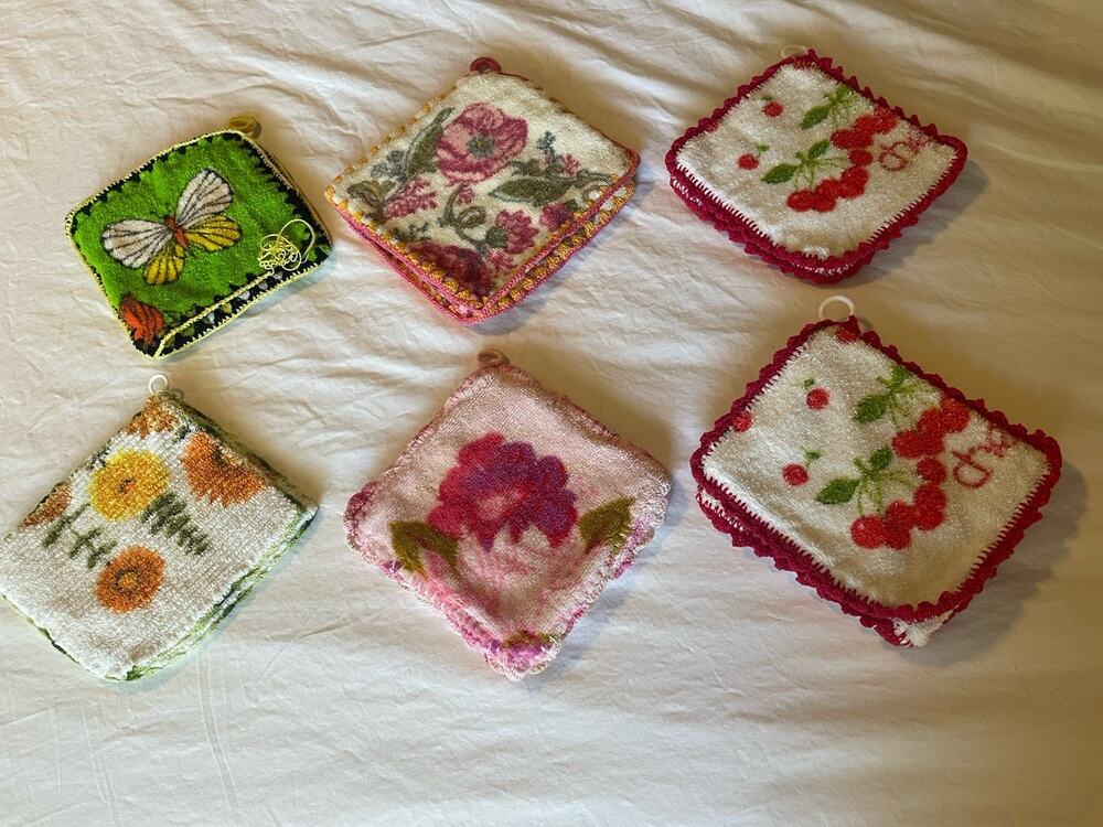 Vintage Handmade Terry Cloth Pot Holder Lot 6 Crochet Trim Kitchen Decor